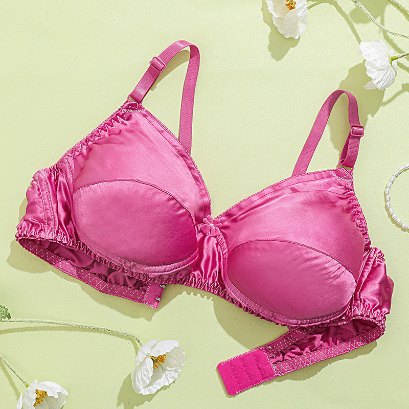 Real Silk Bra Mulberry Silk Bra Seamless Underwear Women's Thin Solid Color Imitation Bump Large Size Breathable Bra Color