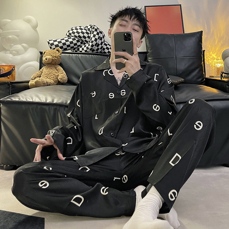 Pijamas de hombre primavera y otoño pantalones de manga larga de seda de hielo 2023 Nueva talla grande más tamaño ropa de hogar de seda real verano e invierno