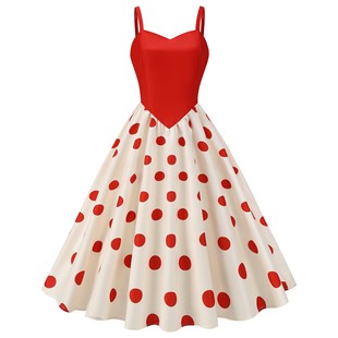 Summer New Women's Clothing European and American Style Suspenders Sexy Polka Dot Retro Printed Sleeveless Dress Holiday Performance Clothing