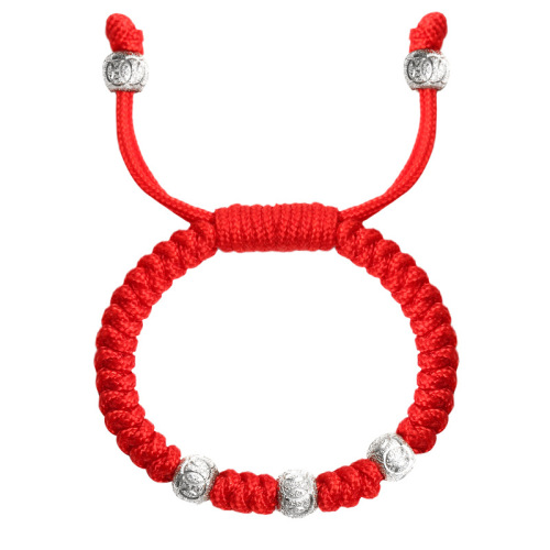 Dragon Knot Baby Red Rope 925 Silver Frosted Beads BB Children's Bracelet Braided Sansheng Bracelet Factory Direct Sales