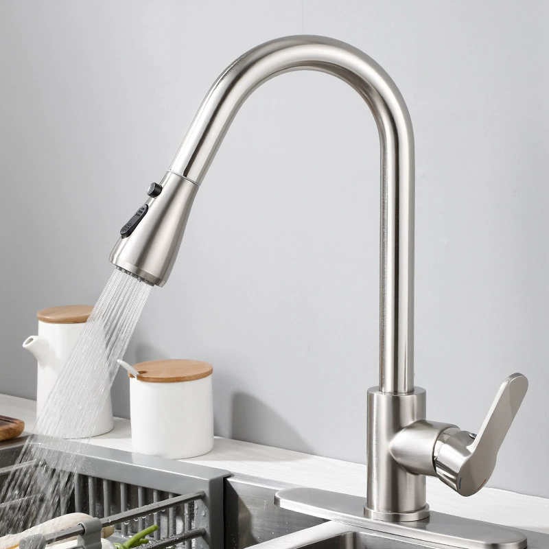 Бытовой выдвижной кухонный смеситель из нержавеющей стали с двойным выходом для раковины для овощей, смеситель для холодной и горячей раковины