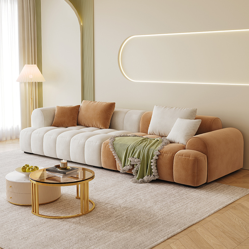 Luz crema francesa viento arena Red de pelo rojo sala de estar tela de algodón de azúcar fila recta pequeño apartamento moderno simple sofá silla