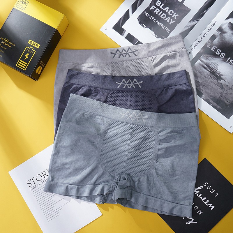 [3 Boxes] 5D Magic Magnetic Pants Panties Seamless Breathable Middle Waist Seamless High Elastic Men's Breathable Boxers