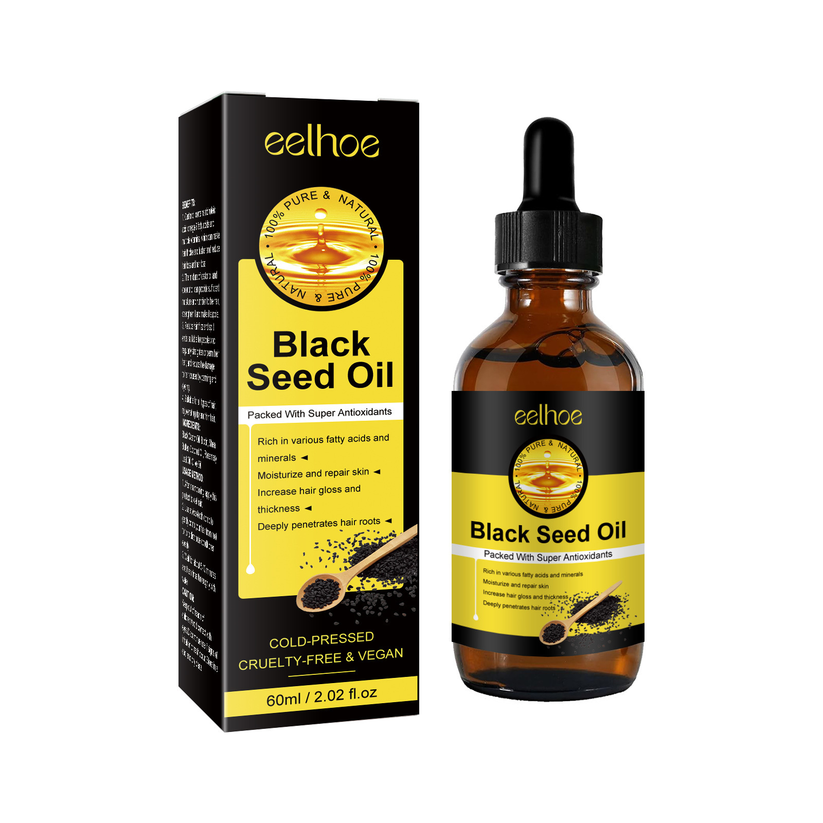 Schwarzkümmel-EELHOE-Öl kann trockenes, reizbares, nährendes, beschädigtes Haar verbessern, dichten Haaren vorbeugen und essen,_voghion.com