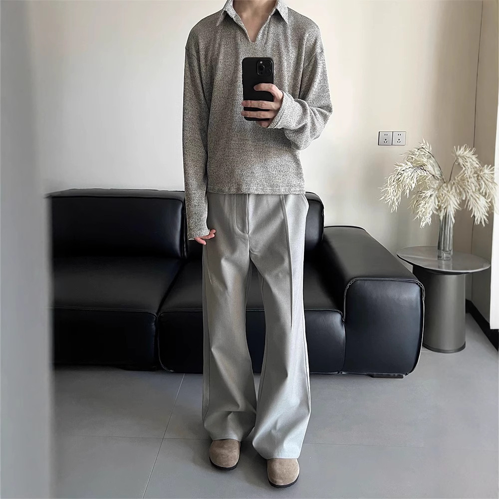High-quality wool-blended three-dimensional tailoring old money style straight-tube micro-raxi pants cleanfit pinch pleated drape pants