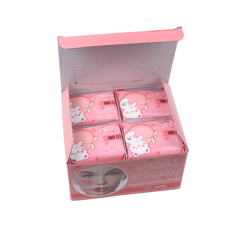 25 piezas perfume melocotón removedor de maquillaje toallitas desechables facial Suave limpieza desechable removedor de maquillaje Toalla de limpieza portátil