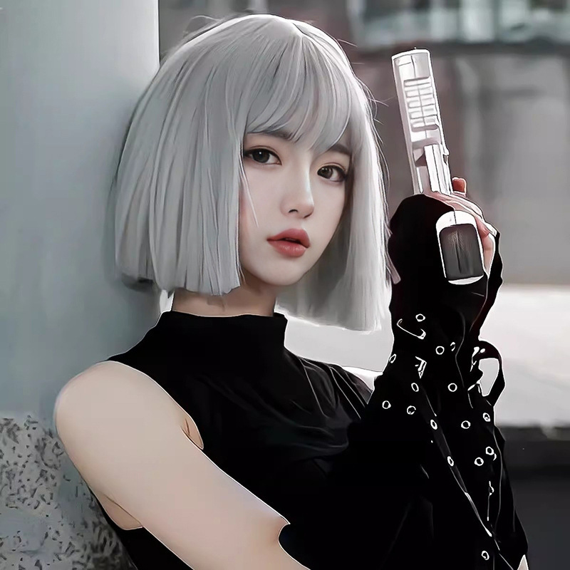 Cross-border TEMU hot sale bob wig women's one-size-fits-all cut rose net chemical fiber air neat bangs short straight hair