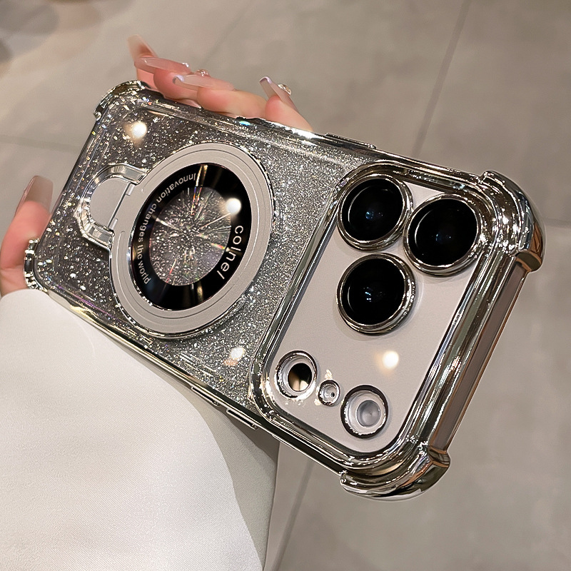 Airbag de cuatro ángulos anti-caída para Apple 17 caso de teléfono móvil iPhone 16 escudo superior succión magnética soporte cubierta de polvo parpadeante 15