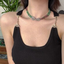 渐变孔雀蓝绿十层慵懒项链晚装链浪漫复古多层水晶项链小众时尚