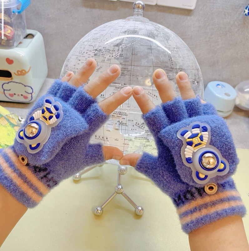 冬季儿童手套保暖宇航员卡通五指翻盖手套小孩学生写字加厚手套潮|undefined