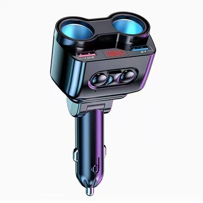 Car Phone Charger: Qìchē Mobil şarj cihazları - 1-to-2-cigarette-lighter-bluetooth-50-fixed-screen-display