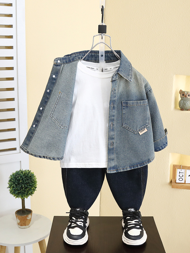 7544 Chaqueta Camisera de Mezclilla para Niños, Primavera 2026, Estilo Delgado Coreano, a la Moda, para Primavera y Otoño