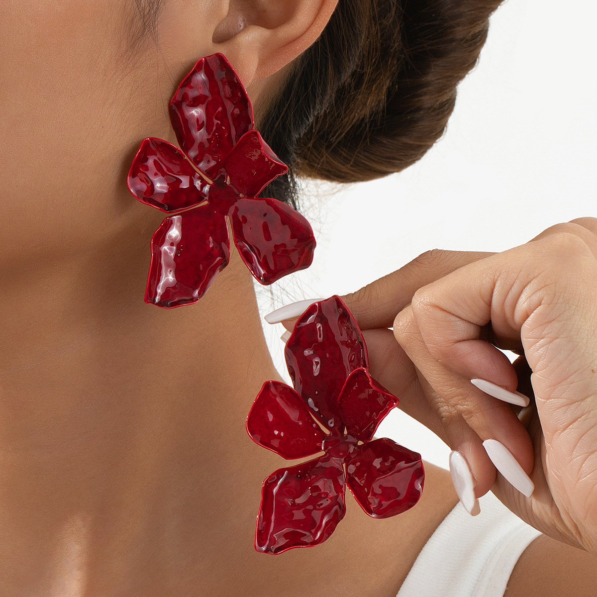 誇張歐美風花瓣耳飾時尚彩色金屬噴漆花朵氣質耳釘女跨境新款耳環