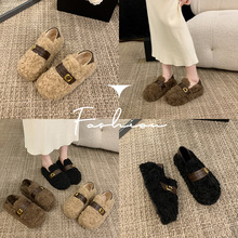 2025新款羊羔毛毛鞋女外穿秋冬加绒保暖豆豆鞋温柔一脚蹬棉鞋