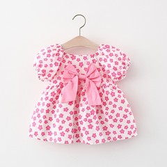 Children's Summer New Arrival Short Sleeve Dress with Full-Body Print and Bow, Princess Style Dress for Girls, Drop Ship