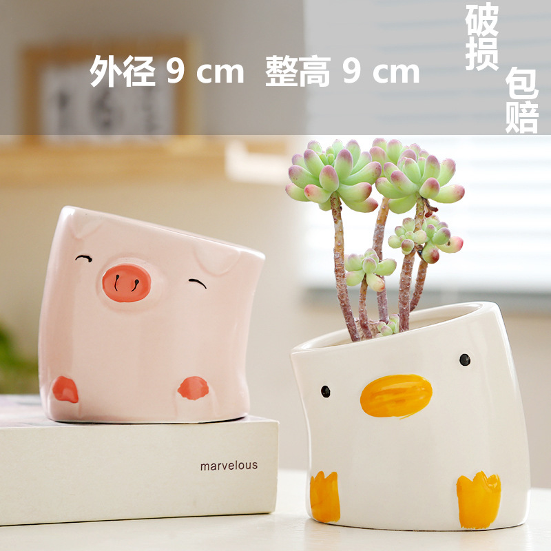 Macetas de cerámica para suculentas con diseño de animales de dibujos animados, pequeño tamaño, para estante de flores en casa, suministro al por mayor