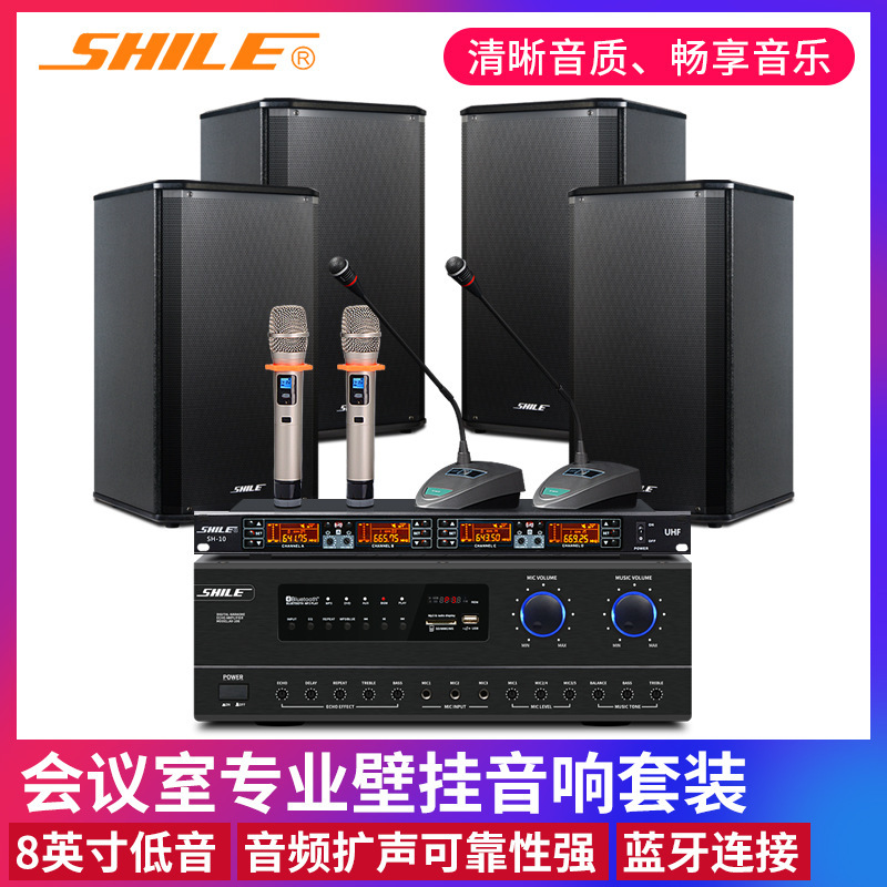 狮乐AV108+BX108专业会议音响套装壁挂音箱功放无线话筒会议扩声