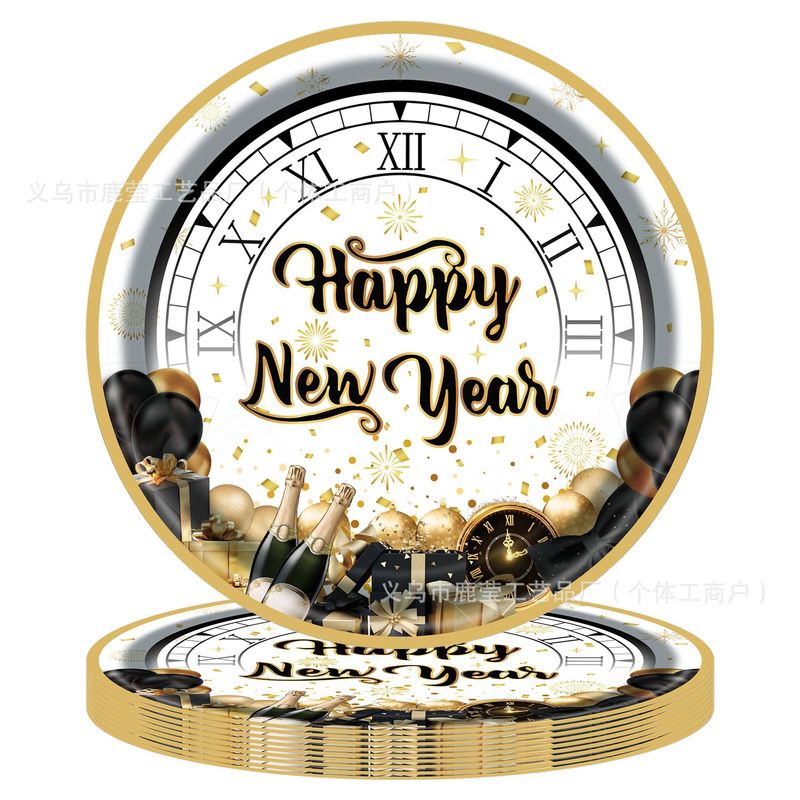 2026新款Happy New Year新年派对餐具倒计时聚会黑金新年派对桌布|undefined