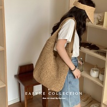 慵懒风单肩大容量斜挎草包女夏帆布袋海边度假沙滩编织包包草编包