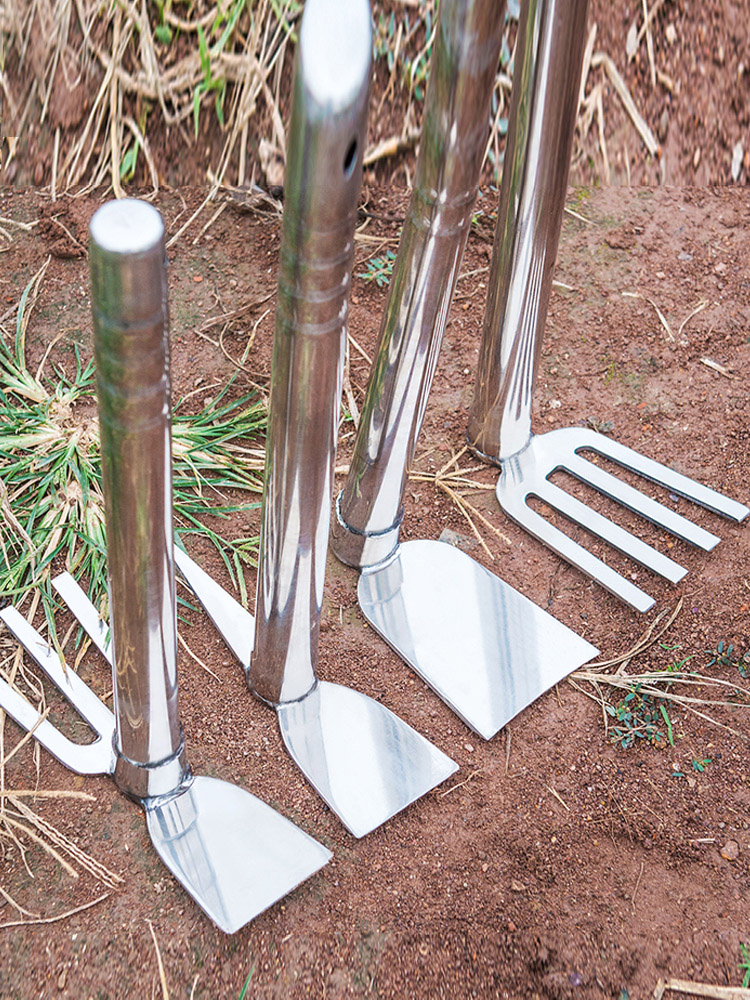 acero completo azada de acero inoxidable de doble propósito plantación de verduras y flores domésticas azada pequeña agrícola rastrillo azada al aire libre herramientas agrícolas de excavación