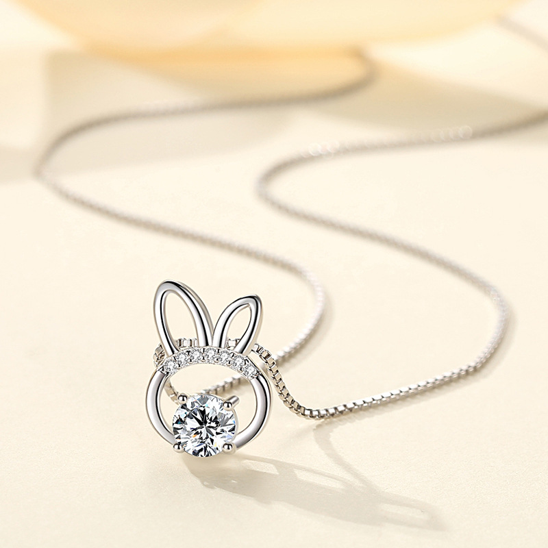 S925 plata esterlina dulce lindo conejo collar estilo coreano colgante de las mujeres simple chica clavícula cadena transfronteriza al por mayor