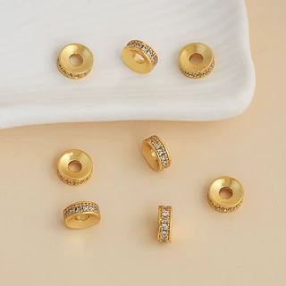 批发隔片隔珠微镶锆石车轮圈18k真金保色diy手链项链散珠饰品配件