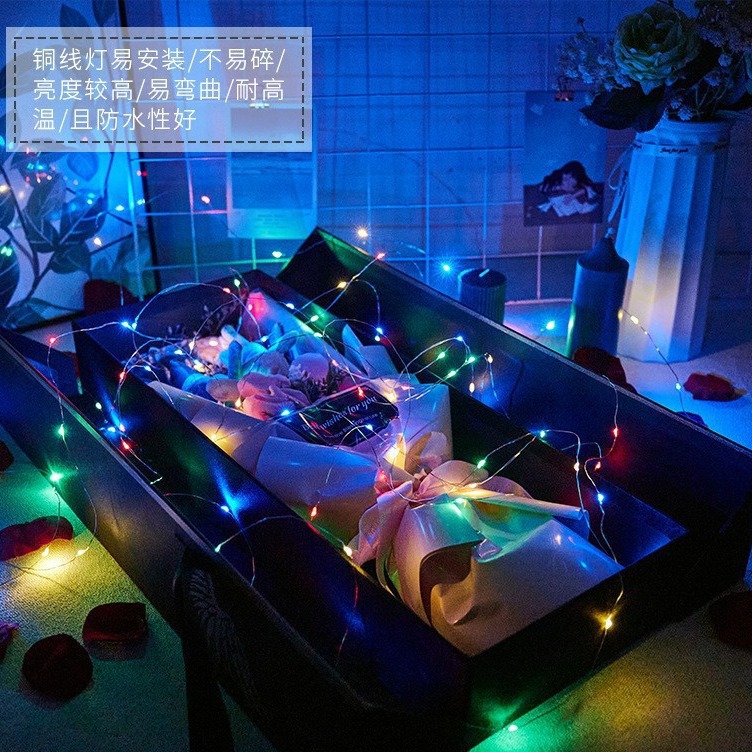 Transfronterizos led cable de cobre string control remoto caja de baterías impermeables cable de cobre ramo de flores caja de regalo de Navidad lámpara decorativa