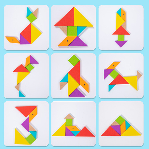 Children's Early Education Fun Brain Teaser Wooden Magnetic Tangram Set Math Enlightenment Educational Toy Learning Supplies Puzzle
