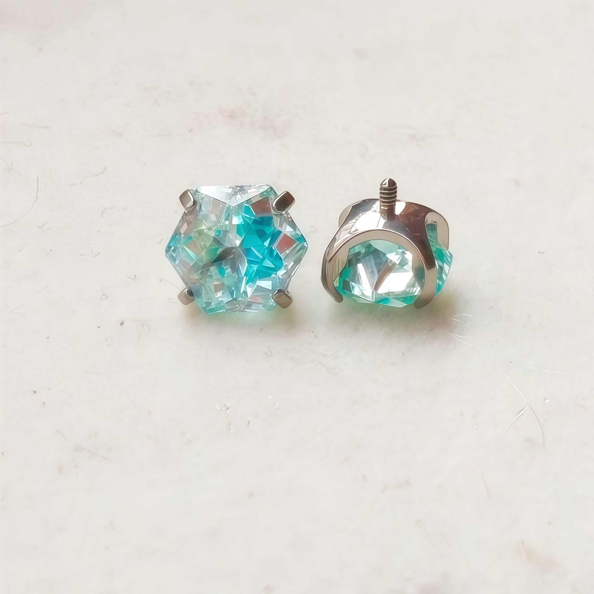 Titanium Alloy Gradient Color Plated Round-Bottomed Super Shiny Queen-Cut Hexagram-Cut Zirconia Stud Earrings for Cartilage detail image 10