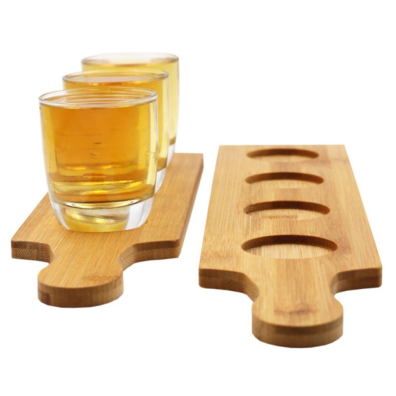 Bamboo and Wood Small Capacity Wine Glasses with Wooden Stands, Trays, Tea Plates, Bar Beer Trays, Multi-Hole Trays