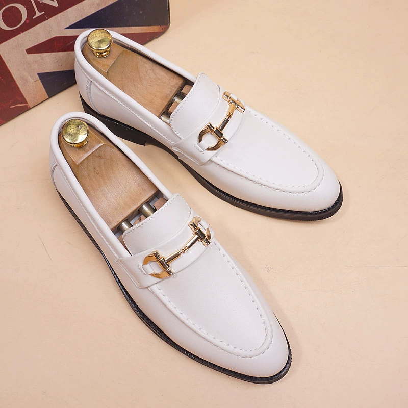 Весенние простые и модные мужские повседневные кожаные туфли с острым носком, модные туфли без шнуровки для парикмахеров в корейском стиле с внутренним увеличением