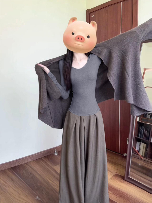 灰色修身长袖t恤女2025新款V领上衣秋冬内搭打底衫早秋天韩系穿搭|undefined