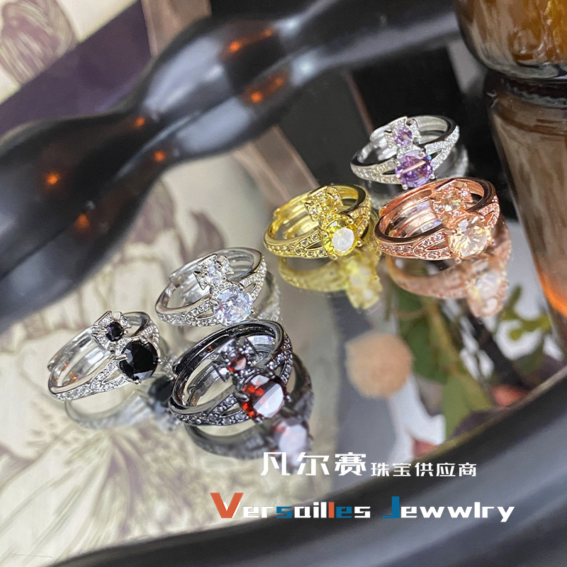 Versa Japanese Vivian vivien Full Set with 3A Zirconium Saturn Ring Plating 18K Brilliant Hip Hop ins Ring Female