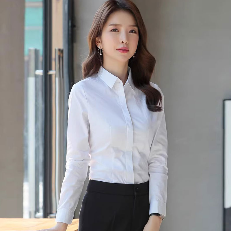 早秋白色衬衫女2024新款时尚通勤抗皱免烫长袖职业正装修身工作服