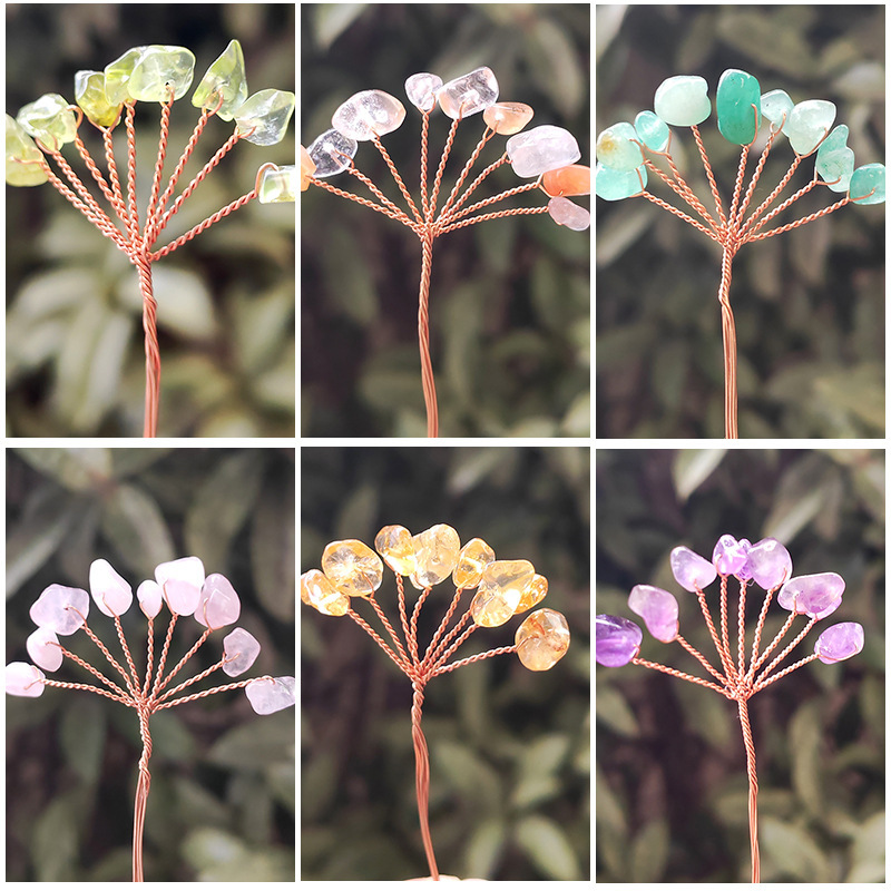 Natural crystal gravel rich tree DIY semi-finished hand-woven copper wire yellow crystal flower tree head accessories wholesale