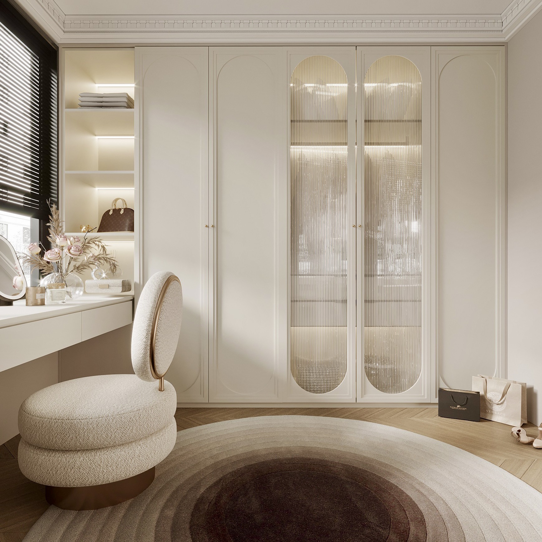 轻法式衣柜卧室收纳衣帽间骨骼线客厅玻璃门多层实木全屋定制