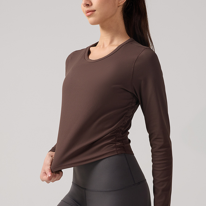 Top de yoga de mujer costilla serie de fitness mangas cortas transpirables camiseta deportiva de secado rápido Lulu chaleco de cuello redondo elástico