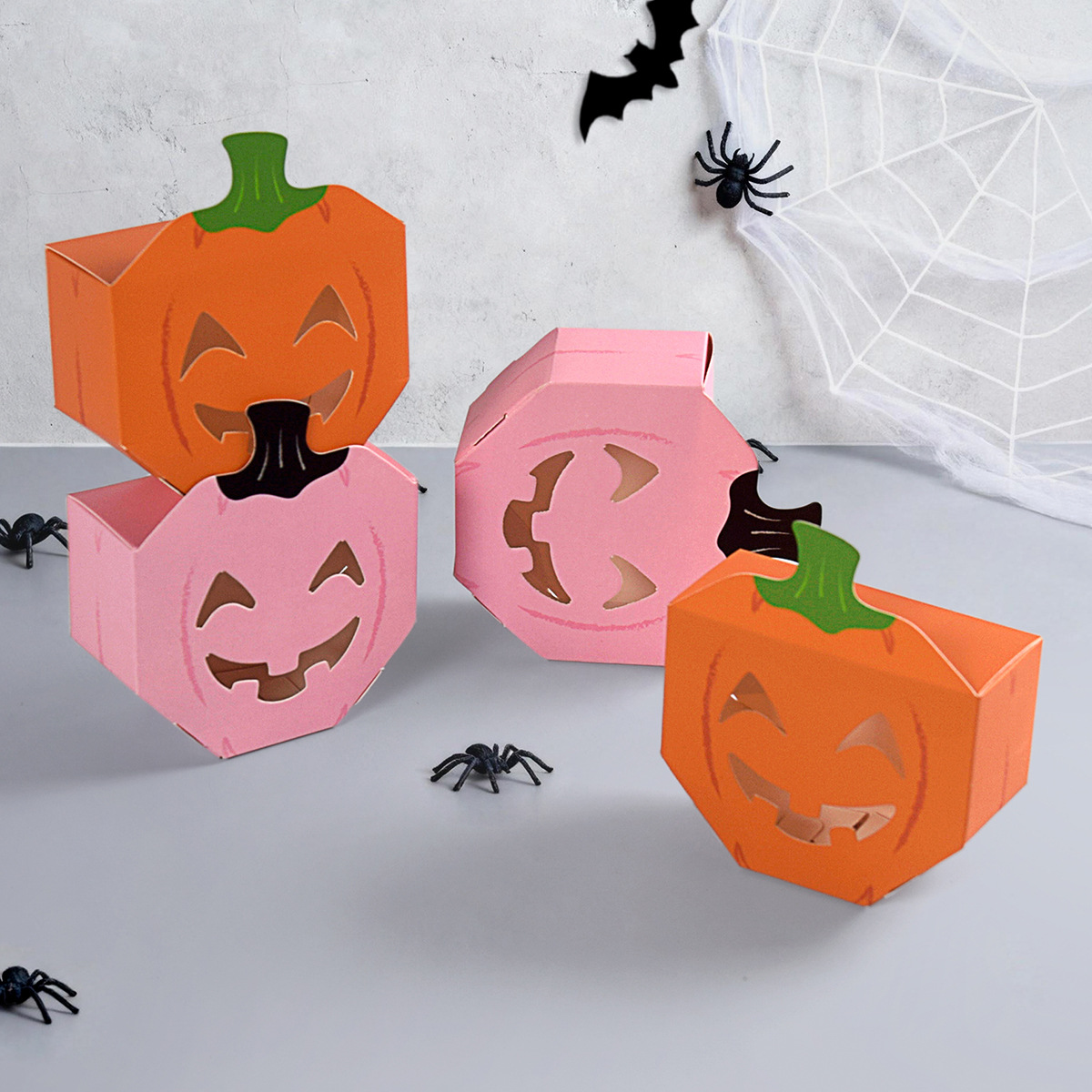 Caja de regalo de galleta de caramelo hueca de calabaza rosa linda original Caja de embalaje de caramelo de punto 10/paquete