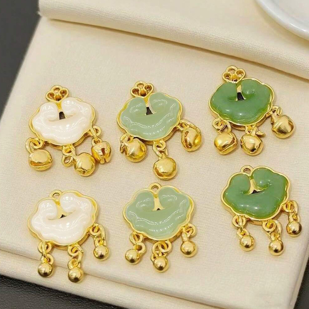 中国风如意锁锌合金镀金长命锁吊坠 隔珠吊坠DIY手链项链饰品配件