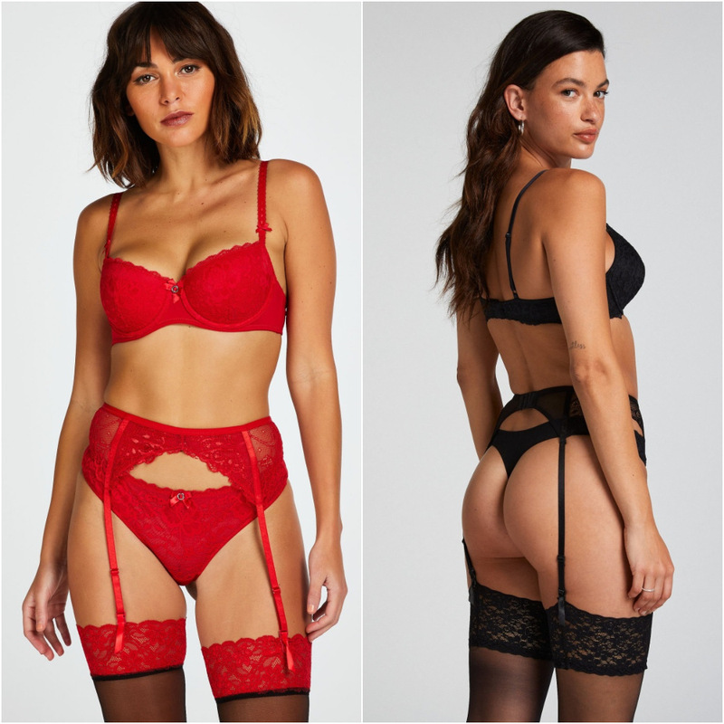 Dutch Hunkemoller foreign trade original floral lace garter belt for women, adjustable with metal buckle, elastic and non-slip