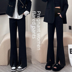 1583 Women's Fashionable Flared Pants for Pregnant Women—Spring and Autumn Adjustable Pants with Slit Design, Casual Wear, Slightly Flared Style for Outwear