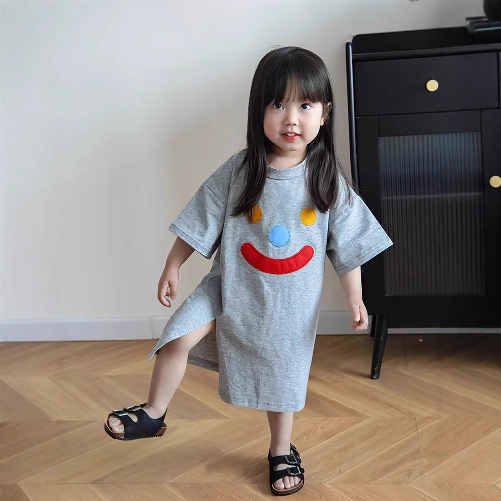Girls Summer Kindergarten Cute Short-sleeved T-shirt Skirt Women's Baby Design Split dress Children's Skirt T