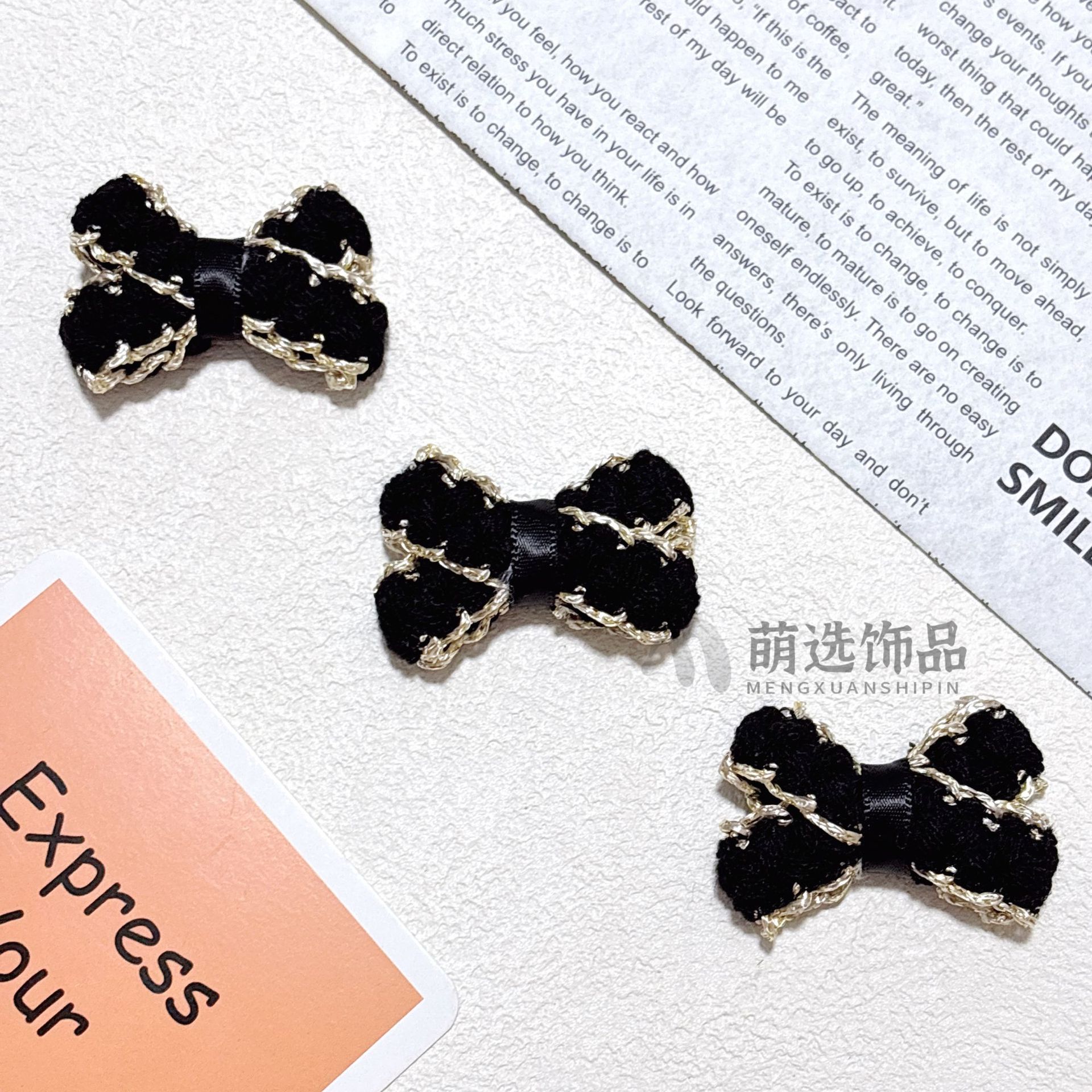 韩版小香风毛绒蝴蝶结配件DIY毛线高级感毛绒小公仔宠物服饰配饰