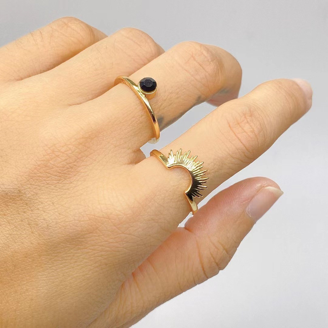 Fashion Sun Copper Plating Inlay Crystal Open Ring 2 Pieces