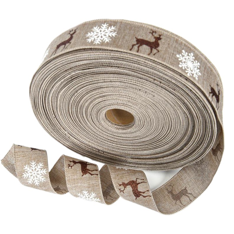 Navidad lino cinta copo de nieve elk santa claus decoración del árbol de navidad cinta DIY regalo embalaje cinta