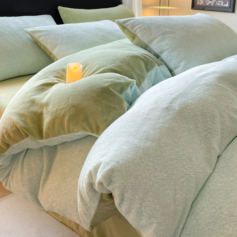 2025 nuevo conjunto de cama de lana de leche de cuatro piezas de invierno engrosado de coral franela sábanas de cama cubierta sábanas de tres piezas