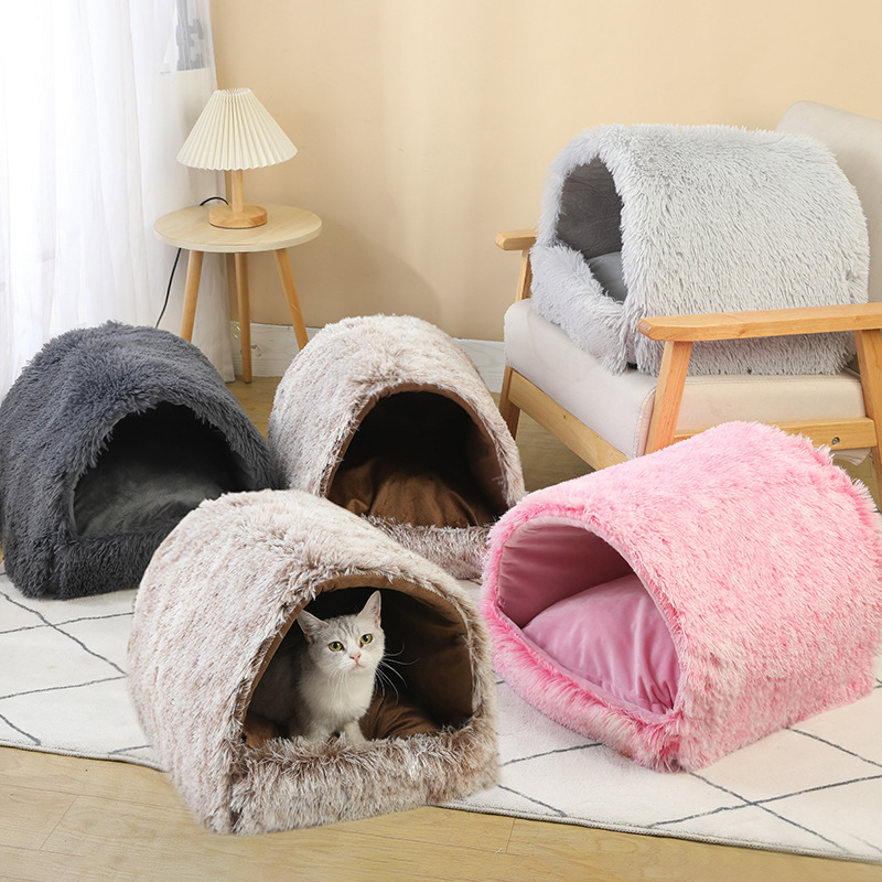 Fábrica Four Seasons Universal Pet nido semicerrado gato nido forrado de lana caliente Pet House perrera comprimido gato cama