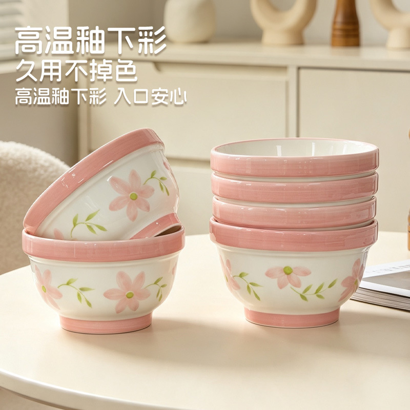 High-end summer collection of dishes, including soup bowls and rice bowls, a simple tableware set, underglaze painted ceramic bowls for home use, and noodle bowls