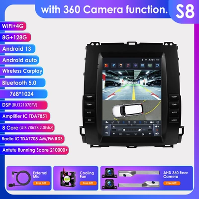 DVD Navigation, Prado/ Lexus Gx470 Vertical - with-360-camera-8128g-wifi4g-lte-version-7862-carplay-eight-core-97inch-suitable-for-02-09-toyota-prado-lexus-gx470