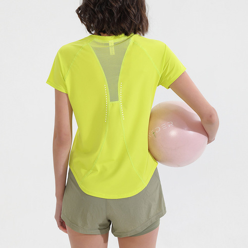 lulu yoga wear women's loose running cover-up fitness short-sleeved t-shirt mesh breathable large size training sports top